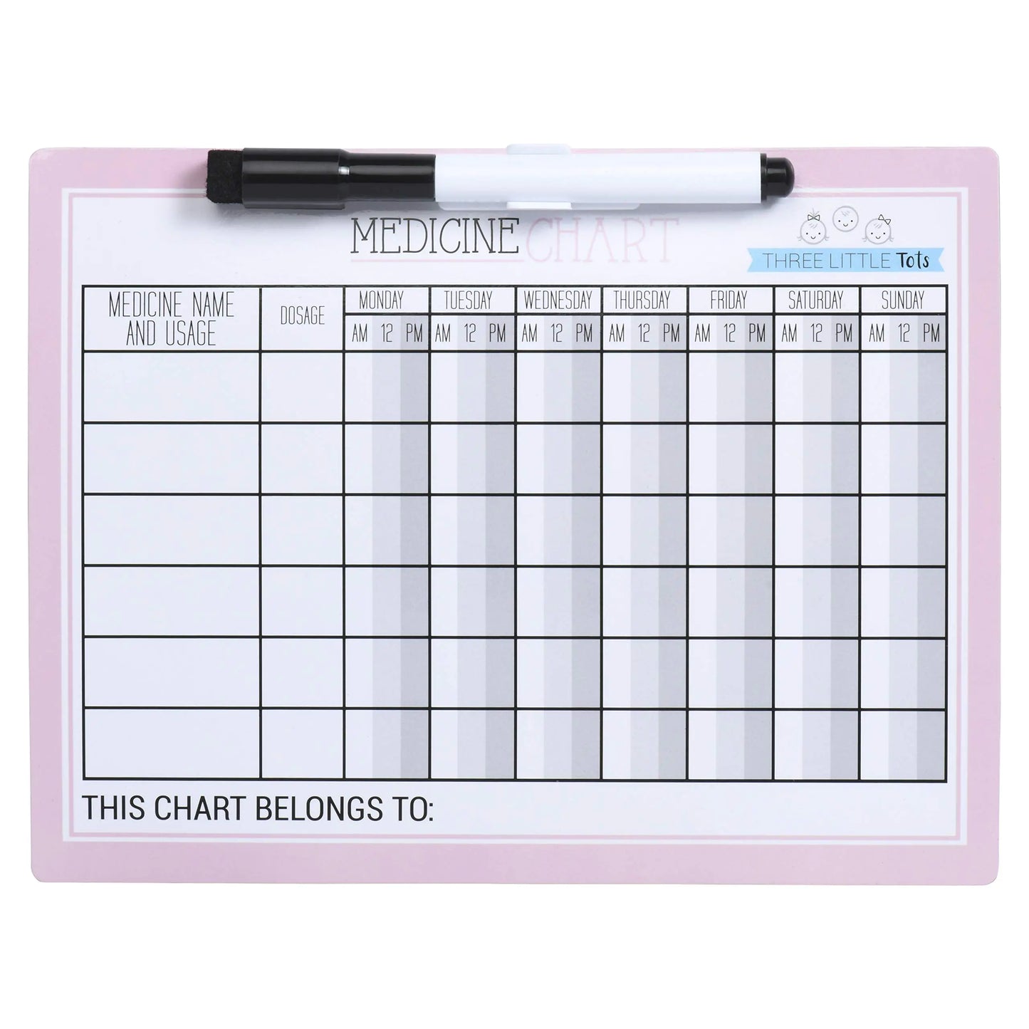 Medicine Refrigerator Tracker Chart with Marker (Pink)
