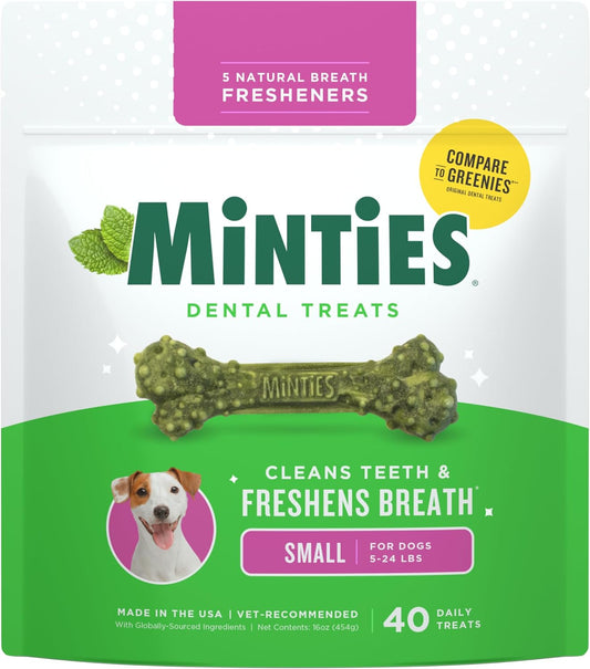 Dental Chews for Dogs, 40 Count, Vet-Recommended Mint-Flavored Treats for Tiny/Small Dogs 5-24 Lbs, Dental Bones Clean Teeth, Fight Bad Breath, and Removes Plaque and Tartar