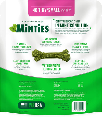 Dental Chews for Dogs, 40 Count, Vet-Recommended Mint-Flavored Treats for Tiny/Small Dogs 5-24 Lbs, Dental Bones Clean Teeth, Fight Bad Breath, and Removes Plaque and Tartar