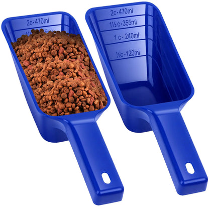 2 Cup Dog Food Scoop(2 Pack) Plastic Pet Food Scoop with Measuring Lines for Accurate Pet Food PortionsDishwasher Safe (Blue)